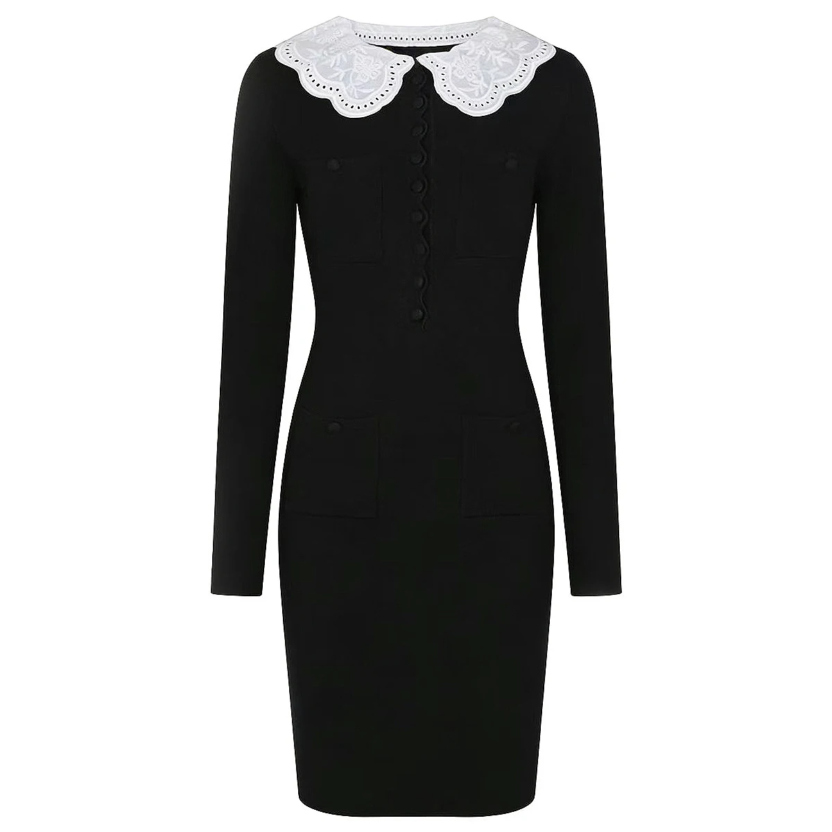 High Quality Spring And Autumn New Fashionable Slim Fit And Slimming Embroidered Lace Collar Long Sleeved Knitted Dress
High Quality Spring And Autumn New Fashionable Slim Fit And Slimming Embroidered Lace Collar Long Sleeved Knitted Dress