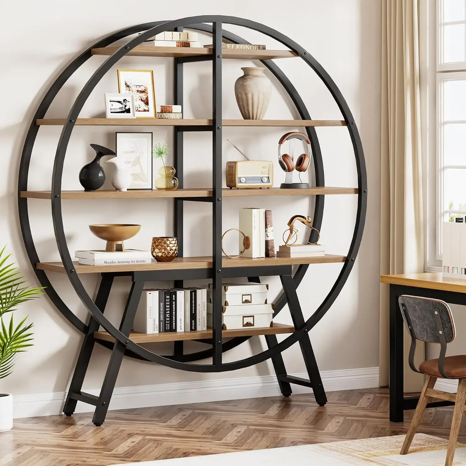 Ndustrial Bookshelf: 67 Inches 5 Tiers Round Bookshelves for Living Room, Heavy-Duty Wood Metal, Simple Assembly, Bookcases
Ndustrial Bookshelf: 67 Inches 5 Tiers Round Bookshelves for Living Room, Heavy-Duty Wood Metal, Simple Assembly, Bookcases