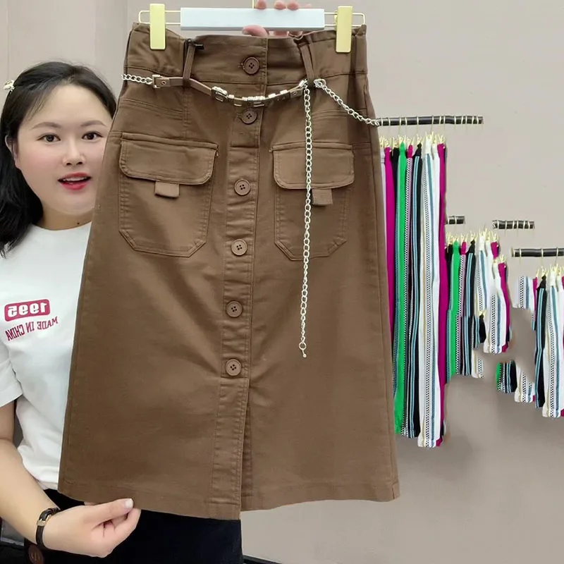 Women's Long Washed Denim Skirt, Female Cotton Skirts, Single Breasted, Casual Slit, A-line, Khaki, Spring, Autumn, New, 4XL
Women's Long Washed Denim Skirt, Female Cotton Skirts, Single Breasted, Casual Slit, A-line, Khaki, Spring, Autumn, New, 4XL