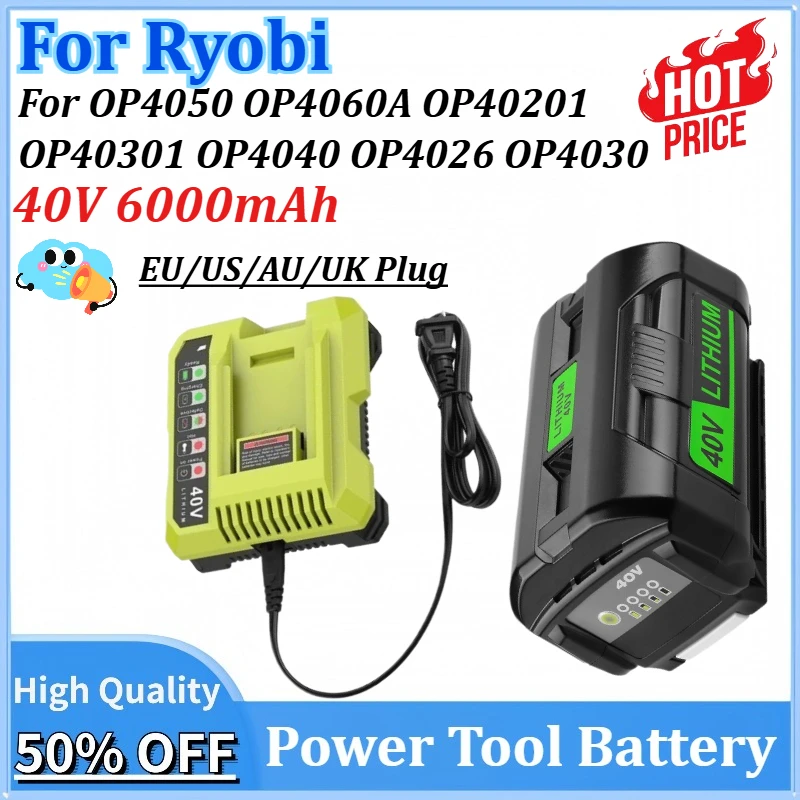 New 40V 6000mAh Replacement Power Tools Battery+charger for Ryobi Series OP4050 OP4060A OP40201 OP40301 OP4040 OP4026 OP4030 
New 40V 6000mAh Replacement Power Tools Battery+charger for Ryobi Series OP4050 OP4060A OP40201 OP40301 OP4040 OP4026 OP4030