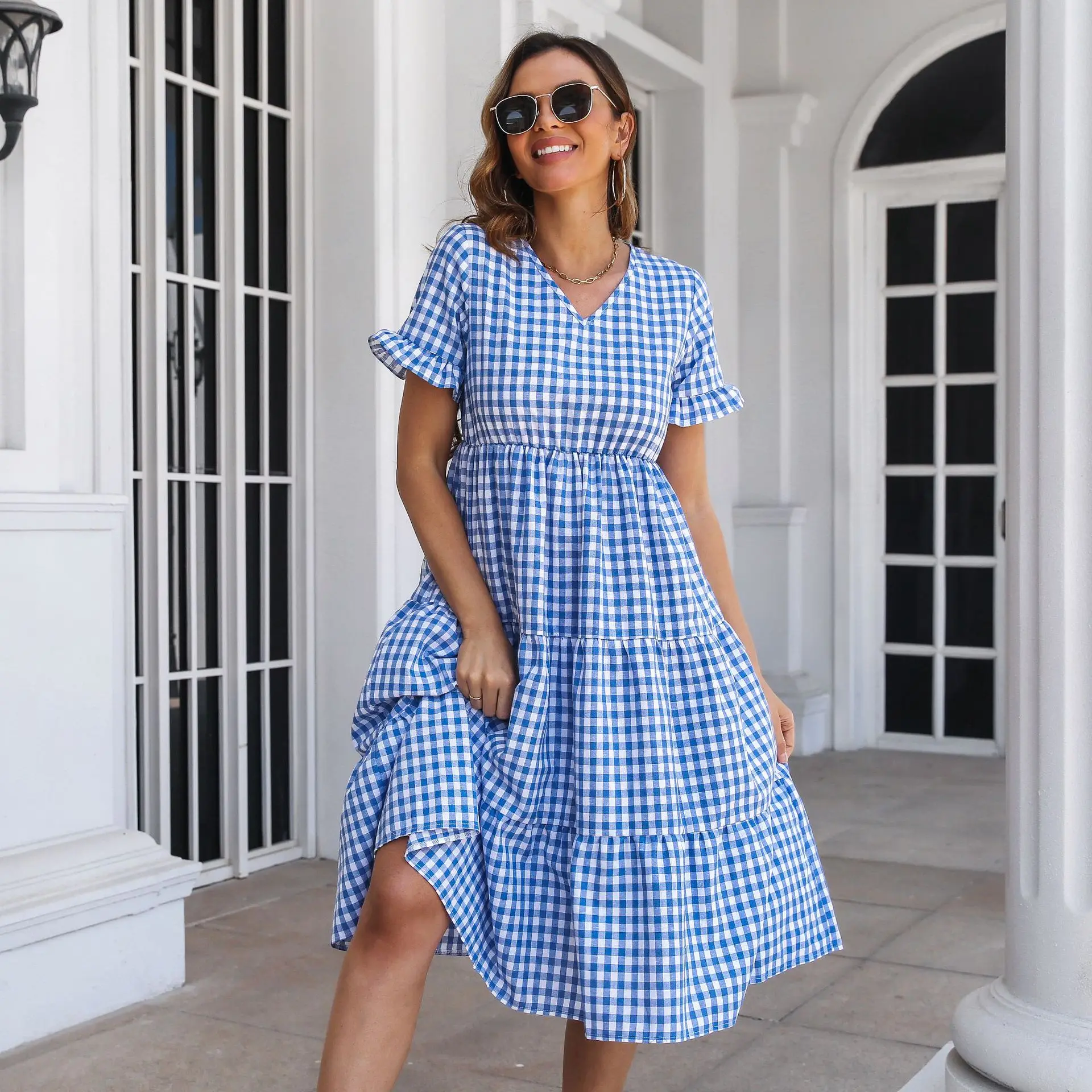 Women Summer Slim Style A-Line Dress Lady Elegant Ruffles Sleeve V-Neck Solid Color A-Line Dress Vestidos SS422
Women Summer Slim Style A-Line Dress Lady Elegant Ruffles Sleeve V-Neck Solid Color A-Line Dress Vestidos SS422