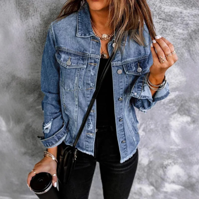 Women's Vintage Washed Denim Jacket - Non-Stretch Lapel Collar Long Sleeve Coat, Classic Denim Outerwear
Women's Vintage Washed Denim Jacket - Non-Stretch Lapel Collar Long Sleeve Coat, Classic Denim Outerwear