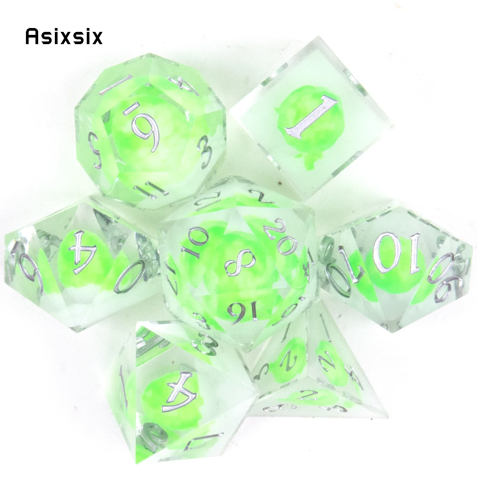 7 Pcs Green Noctilucent Resin Golden Number Sharp Edge Dice Polyhedral Dice Suitable for Role-Playing RPG Board Game
7 Pcs Green Noctilucent Resin Golden Number Sharp Edge Dice Polyhedral Dice Suitable for Role-Playing RPG Board Game
