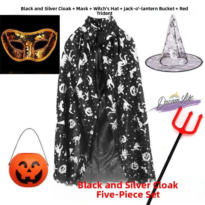 Halloween Costume Adult Children's Robe Gold Stamp Cowl Neck Cloak Men's Witch Performance Magic Show Magician Shawl Set
Halloween Costume Adult Children's Robe Gold Stamp Cowl Neck Cloak Men's Witch Performance Magic Show Magician Shawl Set