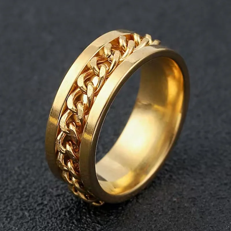 Gold Color Titanium Stainless Steel Rotating Chain Spinner Ring Punk Rock Gift for Men Women Anxiety Fidget Finger Ring
Gold Color Titanium Stainless Steel Rotating Chain Spinner Ring Punk Rock Gift for Men Women Anxiety Fidget Finger Ring