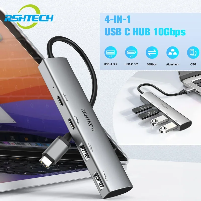 RSHTECH USB C Hub 4-IN-1 High Speed 10Gbps USB3.1 Type-C Multi USB Splitter Adapter for Computer Laptop Macbook Accessories
RSHTECH USB C Hub 4-IN-1 High Speed 10Gbps USB3.1 Type-C Multi USB Splitter Adapter for Computer Laptop Macbook Accessories