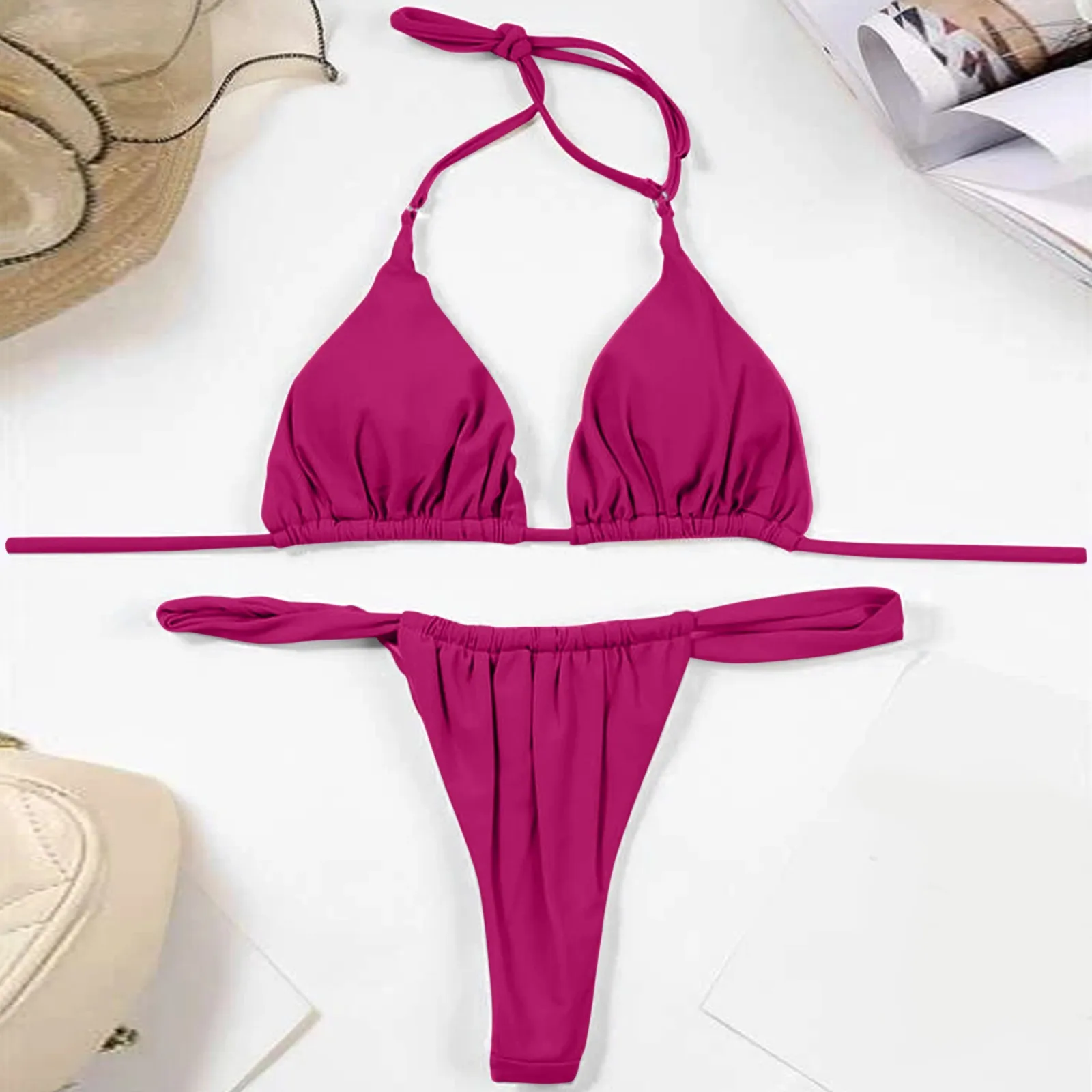 Sexy Hot Pink Triangle Bikini Sets for Women Summer New Halter Solid color Thong Swimwear Bathing Suit Brazilian Biquinis 2025
Sexy Hot Pink Triangle Bikini Sets for Women Summer New Halter Solid color Thong Swimwear Bathing Suit Brazilian Biquinis 2025