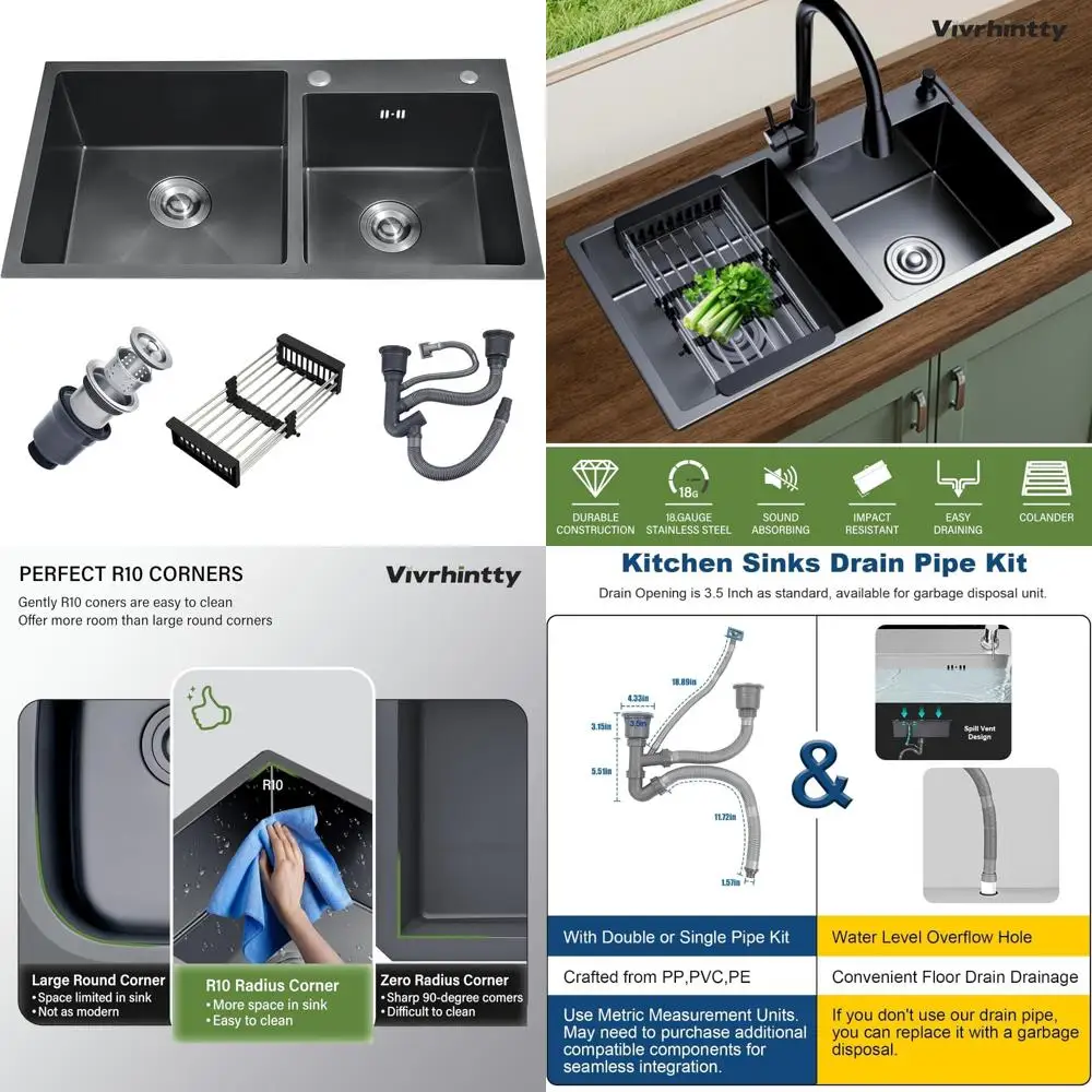 Stainless Steel Double Bowl Kitchen Sink 30-inch, Drop-in/Top-Mount, with Nano Coating and Drain Assembly Included, Fruit Basket
Stainless Steel Double Bowl Kitchen Sink 30-inch, Drop-in/Top-Mount, with Nano Coating and Drain Assembly Included, Fruit Basket