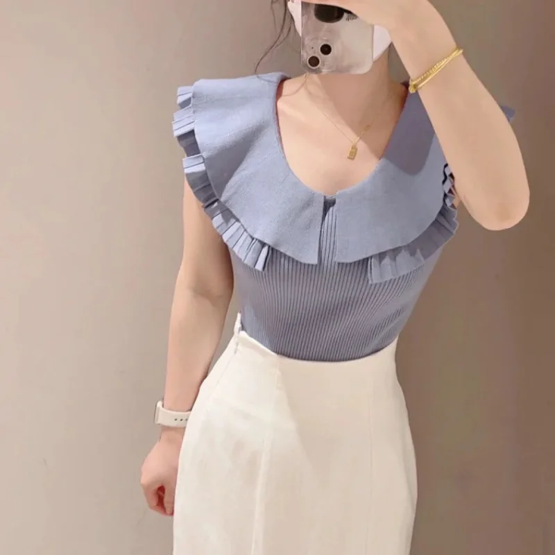 WAKUTA Japanese Spliced Rib Knitted Pull Femme 2024 Summer Simple Stretch Y2k Clothes Sweet Ruffled Sleeveless Sweater Women
WAKUTA Japanese Spliced Rib Knitted Pull Femme 2024 Summer Simple Stretch Y2k Clothes Sweet Ruffled Sleeveless Sweater Women