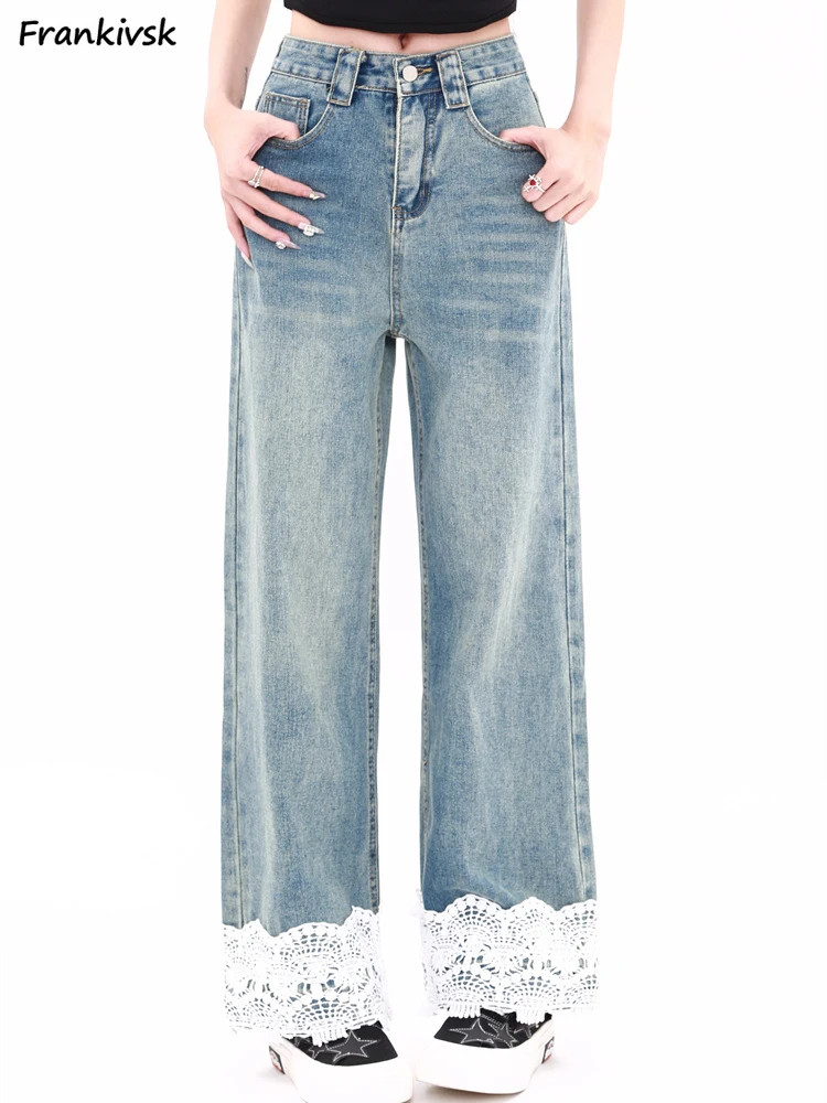 Lace-design Jeans Women Full Length Loose Cozy Wide Leg All-match Y2k Unique Design Fashion Vintage European Style Spring Daily
Lace-design Jeans Women Full Length Loose Cozy Wide Leg All-match Y2k Unique Design Fashion Vintage European Style Spring Daily