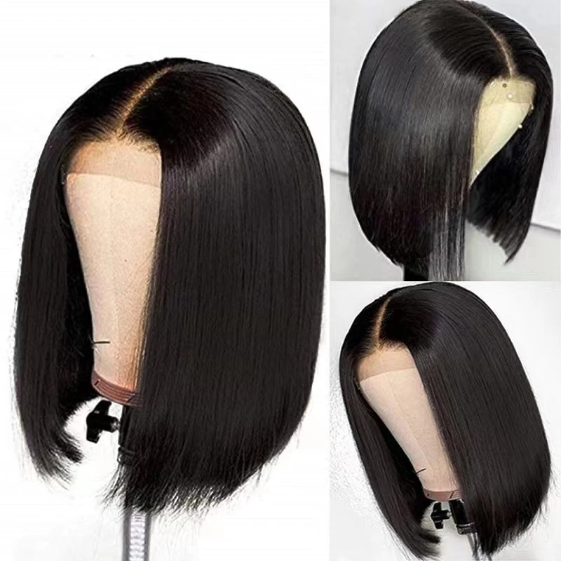 Women's wig, middle-parted black bob style, short straight hair
Women's wig, middle-parted black bob style, short straight hair