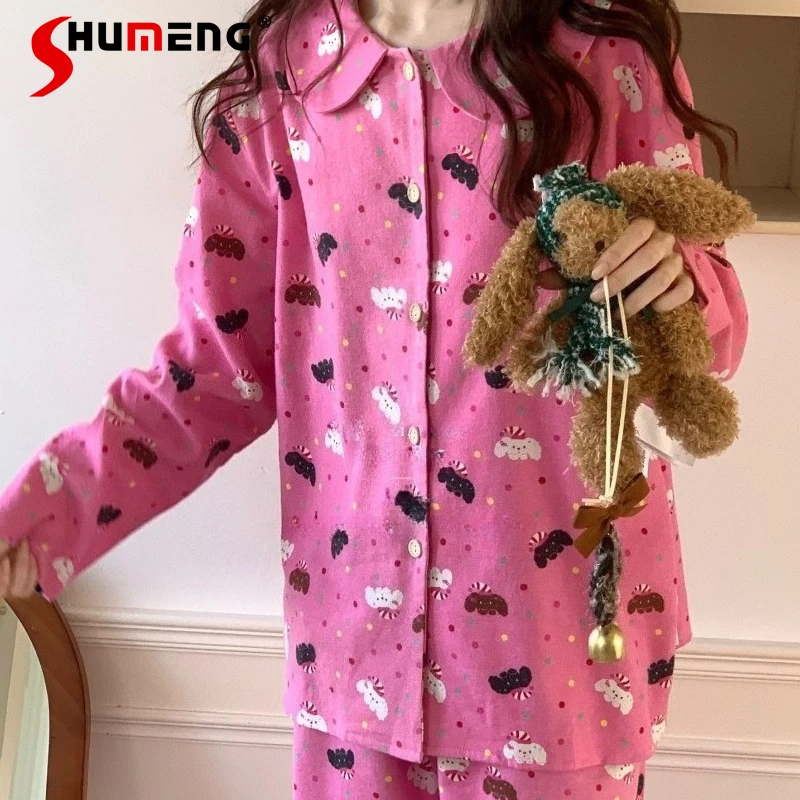 Корейский флисовый милый разноцветный комплект для сна с принтом в горошек и собачками, женский, с длинными рукавами и брюками, японский свободный домашний костюм
Корейский флисовый милый разноцветный комплект для сна с принтом в горошек и собачками, женский, с длинными рукавами и брюками, японский свободный домашний костюм