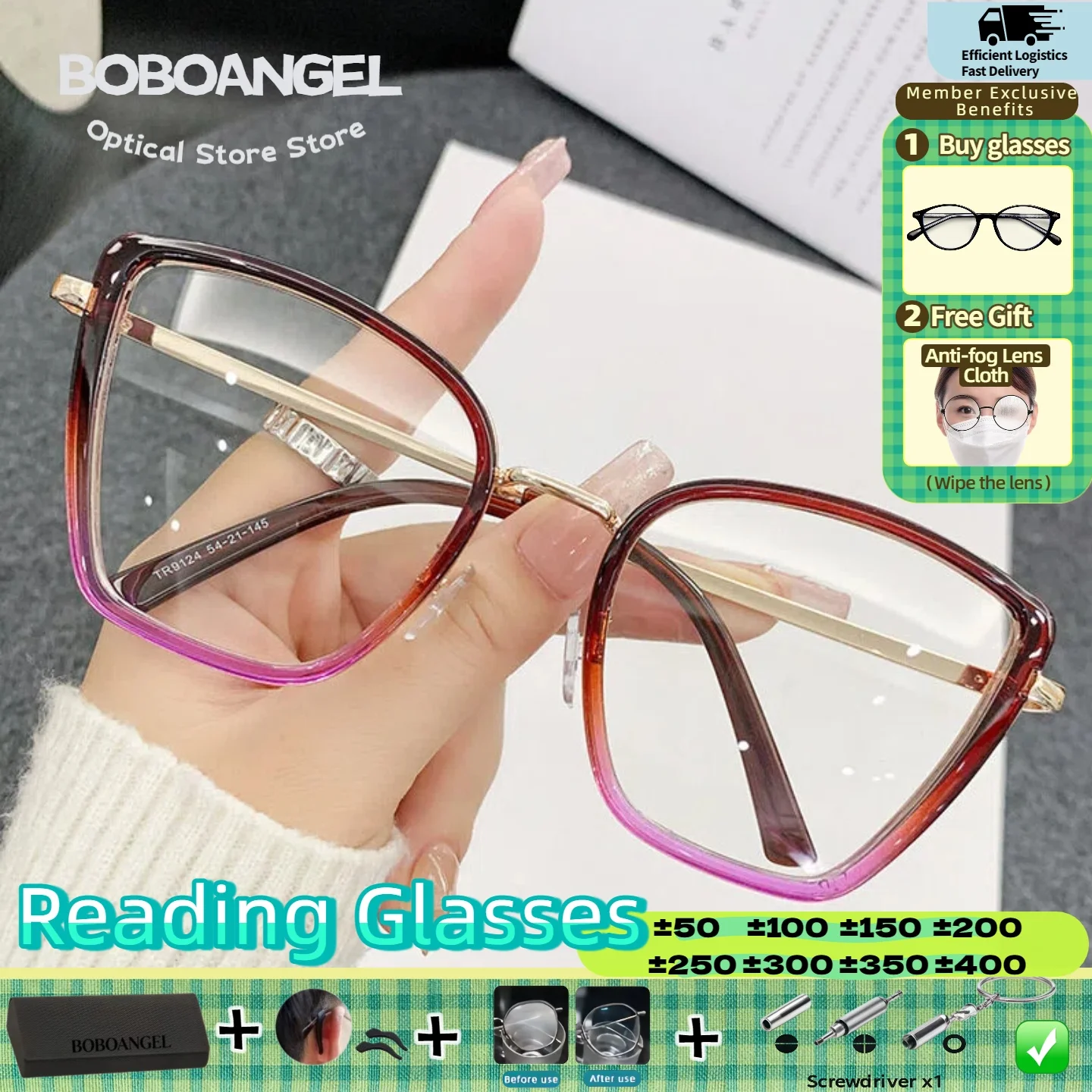 BOBOANGEL Premium Reading Glasses Fashion Women Large Square Cat Eye Frame Myopia Glasses Anti Blue Light Prescription Glasses
BOBOANGEL Premium Reading Glasses Fashion Women Large Square Cat Eye Frame Myopia Glasses Anti Blue Light Prescription Glasses