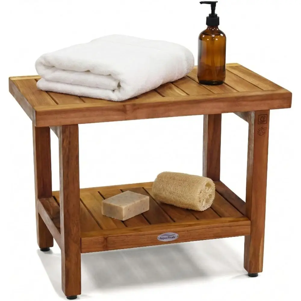 24 Spa Teak Shower Bench with Storage Shelf - Durable, Water-Resistant Chair for Indoor and Outdoor Use
24 Spa Teak Shower Bench with Storage Shelf - Durable, Water-Resistant Chair for Indoor and Outdoor Use