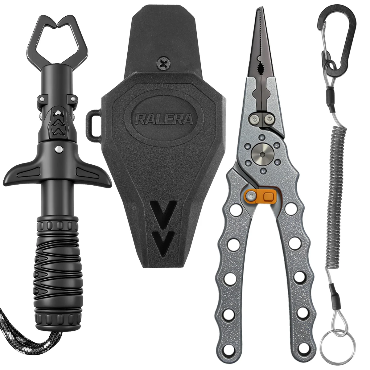 Multi functional aluminum alloy fishing tool 4PCS fishing tongs, pliers cover, lost hand rope control fish device
Multi functional aluminum alloy fishing tool 4PCS fishing tongs, pliers cover, lost hand rope control fish device