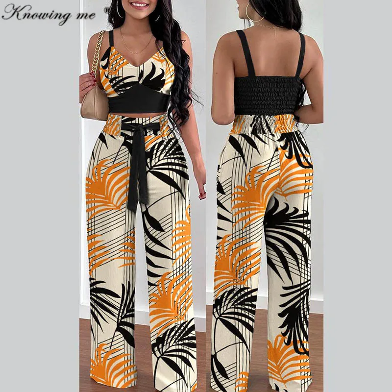 Summer Leaf print beach 2pcs set Women sexy Spaghetti Strap Crop Top and Elastic waist long pants tracksuit Female Fashion suit
Summer Leaf print beach 2pcs set Women sexy Spaghetti Strap Crop Top and Elastic waist long pants tracksuit Female Fashion suit