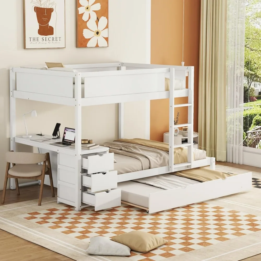 Harper & Bright Designs Full Over Full Bunk Bed Twin Size Trundle, Wood Full Bunk Bed with USB Ports, Storage and Desk, White
Harper & Bright Designs Full Over Full Bunk Bed Twin Size Trundle, Wood Full Bunk Bed with USB Ports, Storage and Desk, White