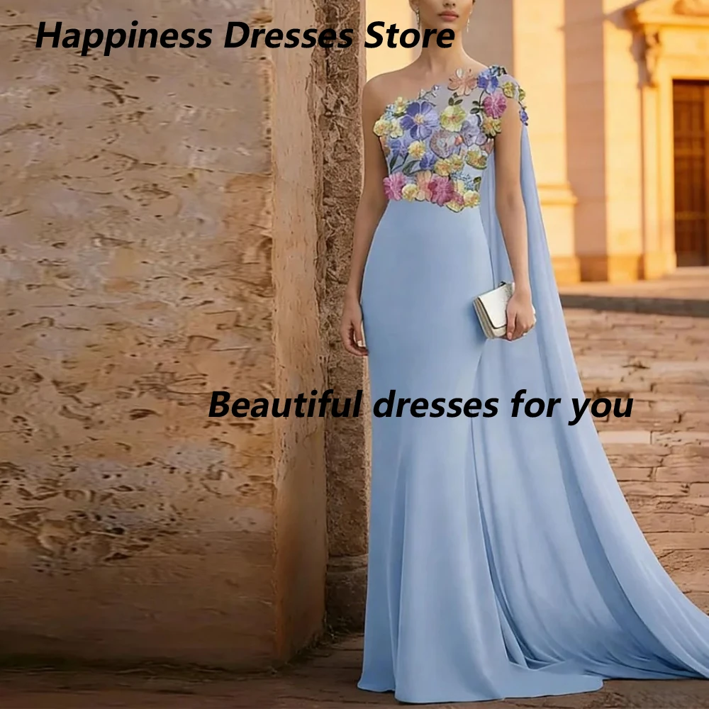Elegant Sky Blue Evening Dress Customized One Shoulder Embroidery Appliques Wedding Guest Dress Chiffon Mermaid Maxi Dress
Elegant Sky Blue Evening Dress Customized One Shoulder Embroidery Appliques Wedding Guest Dress Chiffon Mermaid Maxi Dress