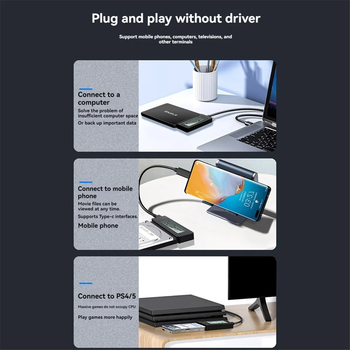 SCLS USB 3.1 Hard Drive Case 2.5/3.5-Inch Hard Drive Adapter Intelligent Digital Display Easy Drive Cable
SCLS USB 3.1 Hard Drive Case 2.5/3.5-Inch Hard Drive Adapter Intelligent Digital Display Easy Drive Cable