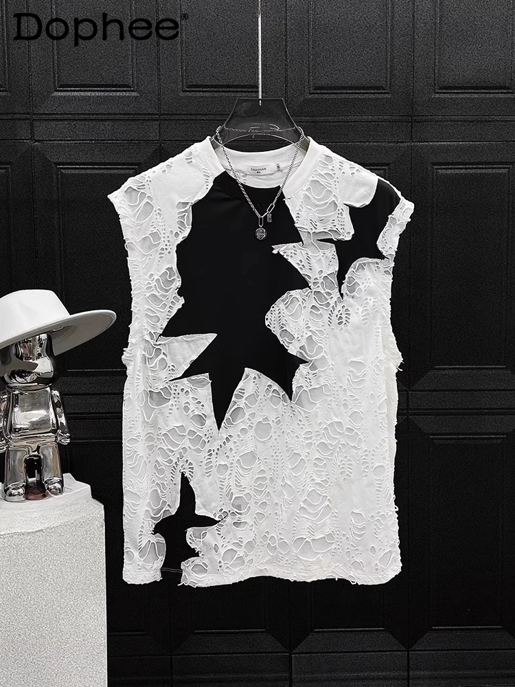 Лето 2022, новые модные контрастные цвета Camiseta Masculina, персонализированные жилеты без рукавов с отверстиями, мужские красивые майки на бретелях
Лето 2022, новые модные контрастные цвета Camiseta Masculina, персонализированные жилеты без рукавов с отверстиями, мужские красивые майки на бретелях