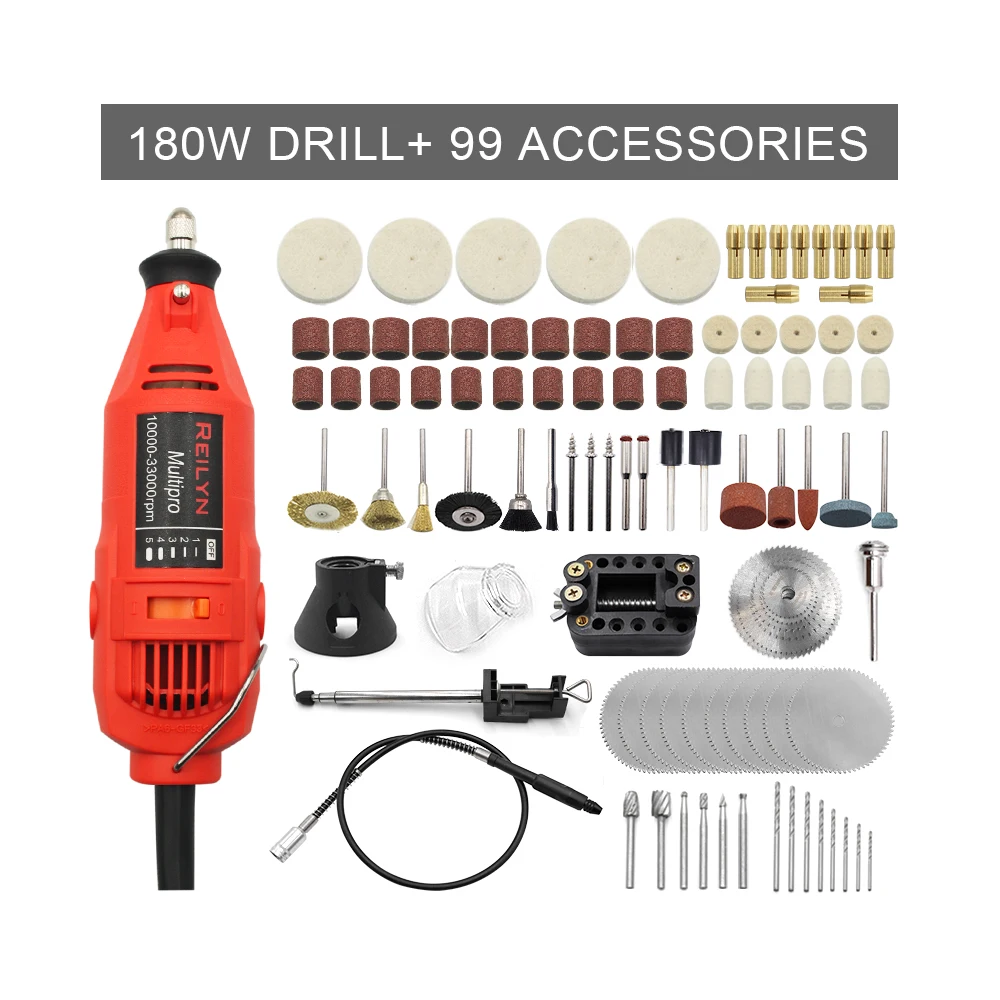Reilyn 180W Mini Electric Drill Grinder Engraving Polisher with Rotary Tools Set
Reilyn 180W Mini Electric Drill Grinder Engraving Polisher with Rotary Tools Set