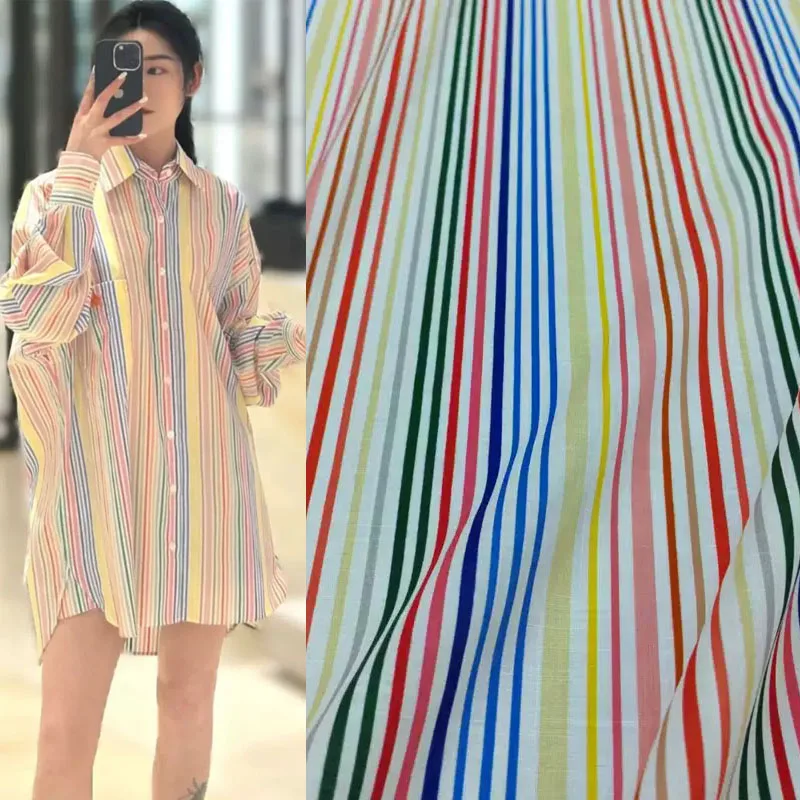 Тонкая хлопковая ткань с принтом в радужную полоску для женского платья или блузки, ткань «сделай сам», швейный материал
Тонкая хлопковая ткань с принтом в радужную полоску для женского платья или блузки, ткань «сделай сам», швейный материал 