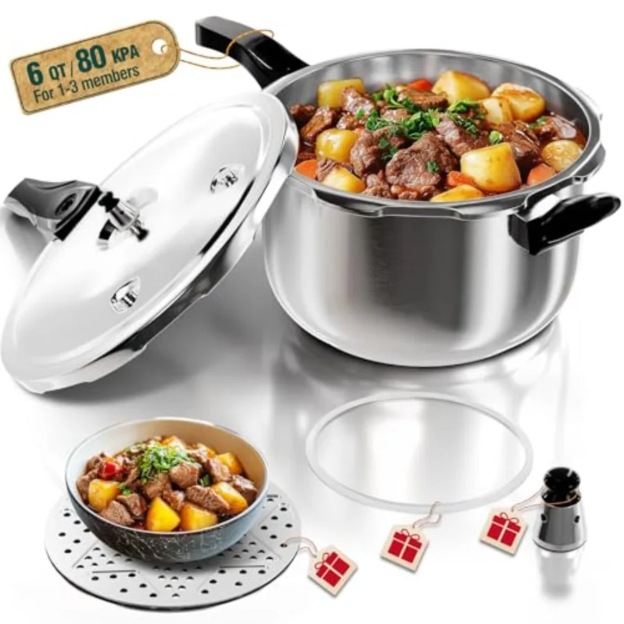 Pressure Cooker 6 Quart Stainless Steel Pressure Canner Induction Compatible Cookware with Spring Valve Safeguard Devices Compa
Pressure Cooker 6 Quart Stainless Steel Pressure Canner Induction Compatible Cookware with Spring Valve Safeguard Devices Compa