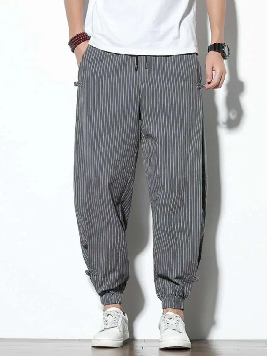 Men's Summer Casual Stripe Loose Leggings Nine Points Pants Spring Autumn Long Trousers Linen Sports Pants Middle Waist
Men's Summer Casual Stripe Loose Leggings Nine Points Pants Spring Autumn Long Trousers Linen Sports Pants Middle Waist