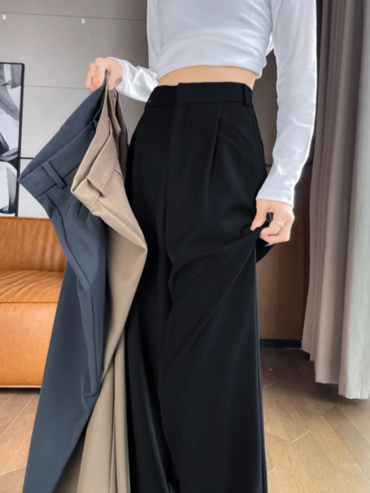 High Waist Straight Leg Suit Pants Women's Casual Trousers Pure Color Wide Leg Pants Floor-Length Summer New Slim Version
High Waist Straight Leg Suit Pants Women's Casual Trousers Pure Color Wide Leg Pants Floor-Length Summer New Slim Version