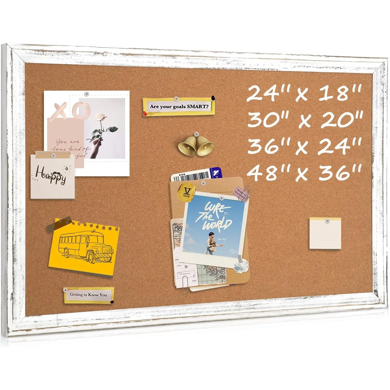 Cork Board Bulletin Board 36x24 Inch, Rustic White Wooden Frame Corkboard for Wall, Large Hanging Pin Board for Home Office
Cork Board Bulletin Board 36x24 Inch, Rustic White Wooden Frame Corkboard for Wall, Large Hanging Pin Board for Home Office