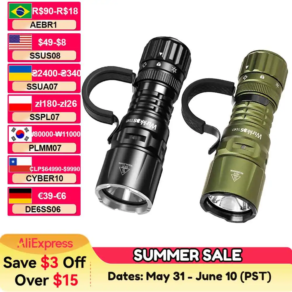 Wurkkos TD07 1300LM Tactical Flashlight 479M Long Throw IP68 Waterproof 18350 Battery Torch Dual Switches and Ring Handle Grip
Wurkkos TD07 1300LM Tactical Flashlight 479M Long Throw IP68 Waterproof 18350 Battery Torch Dual Switches and Ring Handle Grip