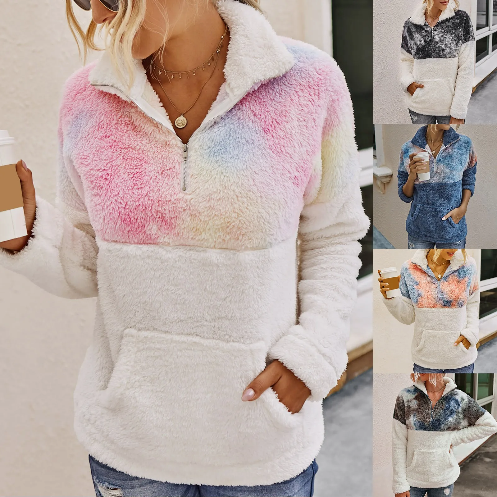 Winter Long Sleeve Tie Dye Fleece Sweatshirt Front Zipper Loose Hooded Sweater Chaqueta Mujer CoatFor Women Jaqueta Feminina
Winter Long Sleeve Tie Dye Fleece Sweatshirt Front Zipper Loose Hooded Sweater Chaqueta Mujer CoatFor Women Jaqueta Feminina