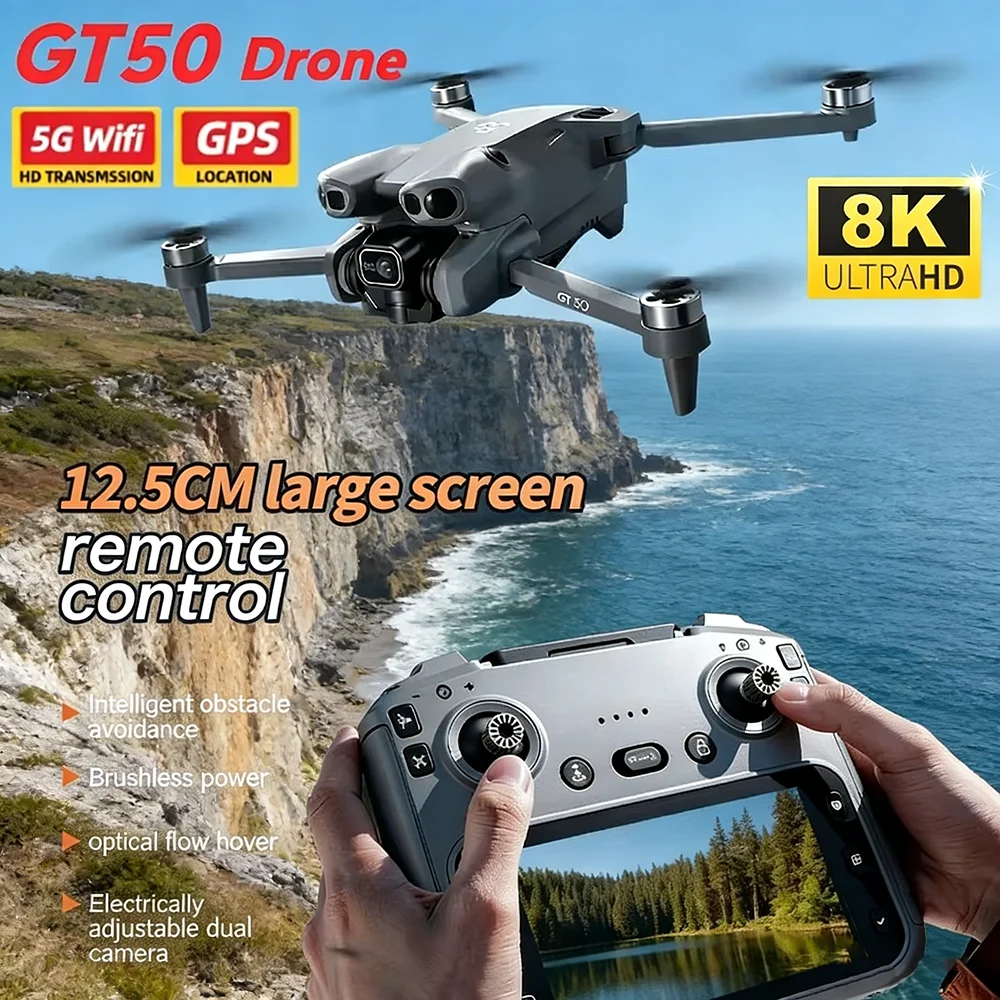 Дрон для аэрофотосъемки GT50 PRO с функцией обхода препятствий, HD-квадрокоптер с бесщеточным двигателем и пультом управления с большим экраном, игрушечный летательный аппарат
Дрон для аэрофотосъемки GT50 PRO с функцией обхода препятствий, HD-квадрокоптер с бесщеточным двигателем и пультом управления с большим экраном, игрушечный летательный аппарат