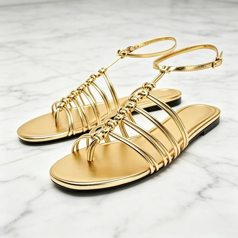 Metal Effect Flat Roman Sandals Women Multi-straps Details Round Toe Casual Beach Shoes Femme Clip Toe Women Summer Sandals 2026
Metal Effect Flat Roman Sandals Women Multi-straps Details Round Toe Casual Beach Shoes Femme Clip Toe Women Summer Sandals 2026