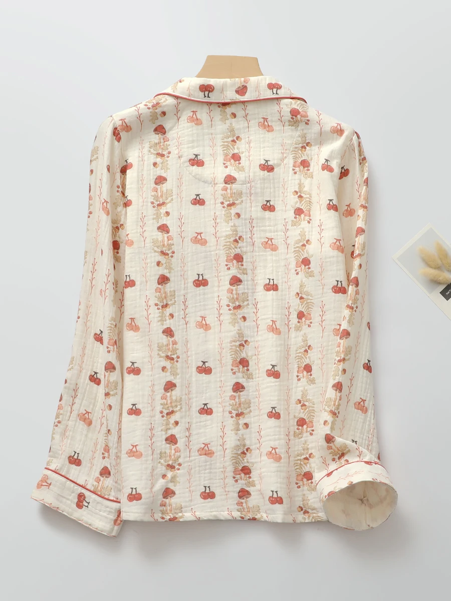 Country Musoom Cherry Spwear Pure Cotton Gauze Long Sve Turn-down Collar Long Pants Outdoor Wearable Home Clothes Thin
Country Musoom Cherry Spwear Pure Cotton Gauze Long Sve Turn-down Collar Long Pants Outdoor Wearable Home Clothes Thin