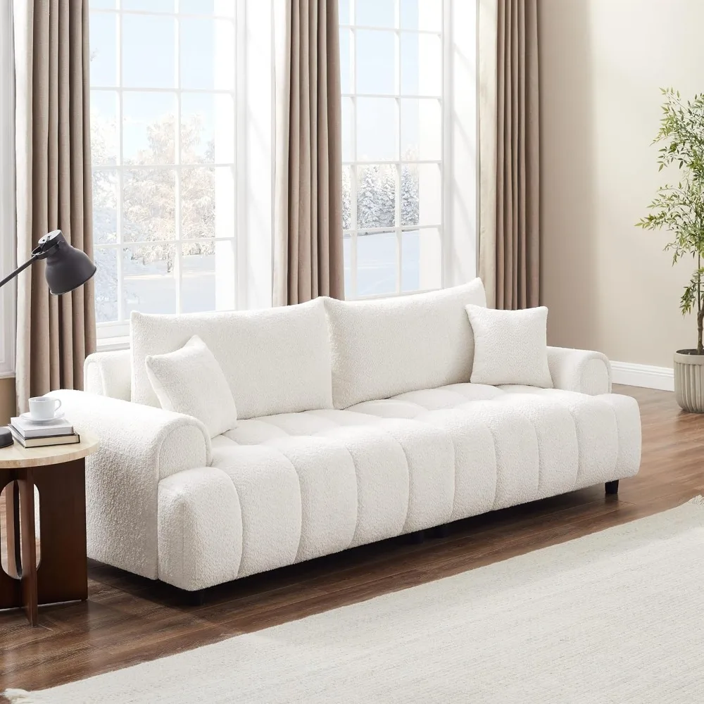 Boucle Sofa Couch, 91" Comfy Tufted Upholstered Cloud Couches, Modern 3 Seater Sofa with Pillows, Oversized Deep Seat Sherpa Cou
Boucle Sofa Couch, 91" Comfy Tufted Upholstered Cloud Couches, Modern 3 Seater Sofa with Pillows, Oversized Deep Seat Sherpa Cou