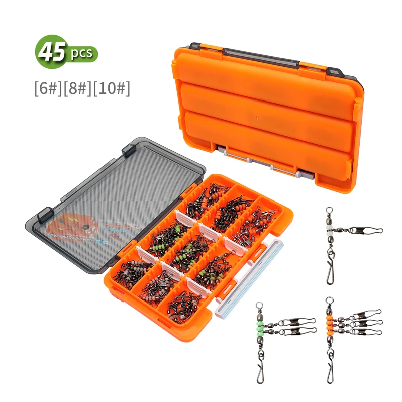 45 PCS Fishing Swivel Connectors, Featuring High-Strength Ball Bearings, Durable Carbon Steel, Saltwater Bait Connectors
45 PCS Fishing Swivel Connectors, Featuring High-Strength Ball Bearings, Durable Carbon Steel, Saltwater Bait Connectors