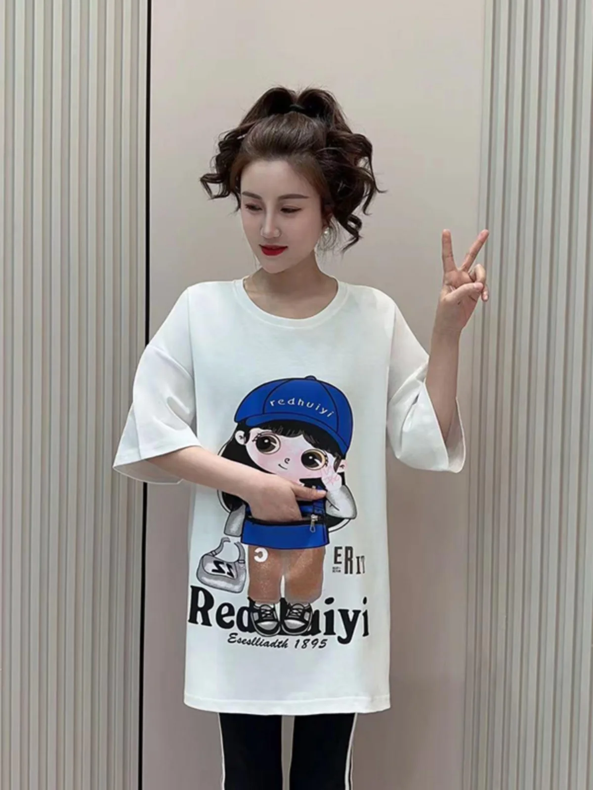 Summer Casual Cotton T-irt for Women ort Sve Zipper ket Print Cartoon Girl Loose Fit Breathable Soft Comfortable
Summer Casual Cotton T-irt for Women ort Sve Zipper ket Print Cartoon Girl Loose Fit Breathable Soft Comfortable