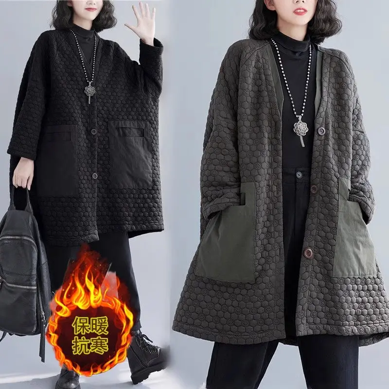 Autumn Mid Length Warm Long Sleeve Women's Winter Jacket Quilted Artistic And Casual Patchwork Large Pockets Cotton Coat Z2681
Autumn Mid Length Warm Long Sleeve Women's Winter Jacket Quilted Artistic And Casual Patchwork Large Pockets Cotton Coat Z2681