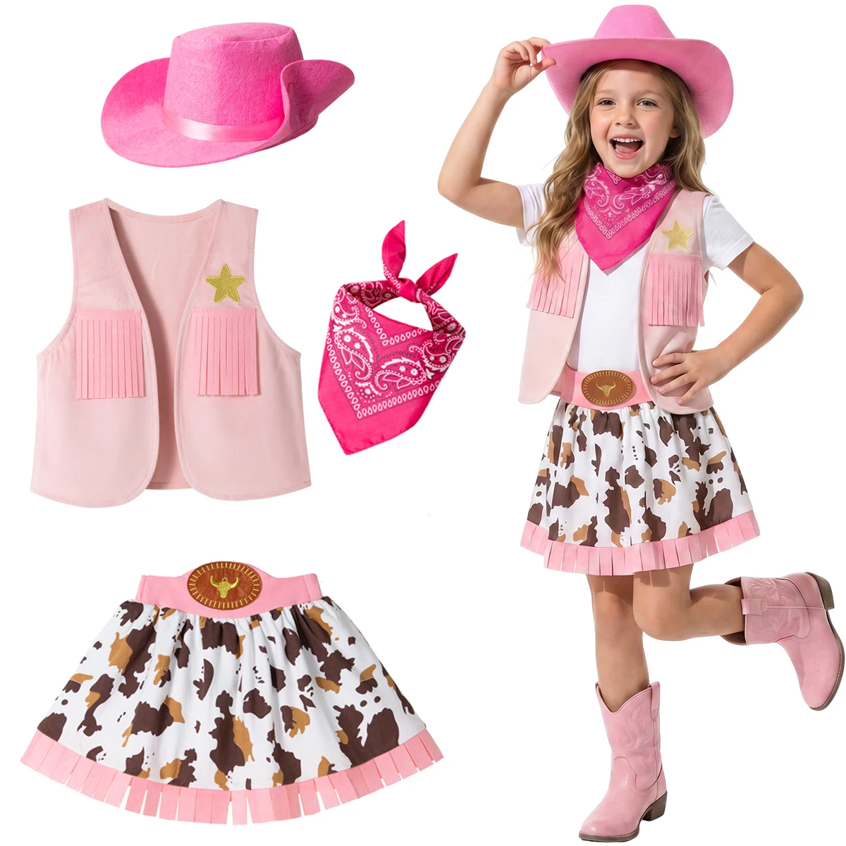 Kids Cowgirl Clothes Sets Cowboy Cosplay Clothing Western Themed Carnival Halloween Cosplay Dress Up Outfit Performance Wear
Kids Cowgirl Clothes Sets Cowboy Cosplay Clothing Western Themed Carnival Halloween Cosplay Dress Up Outfit Performance Wear