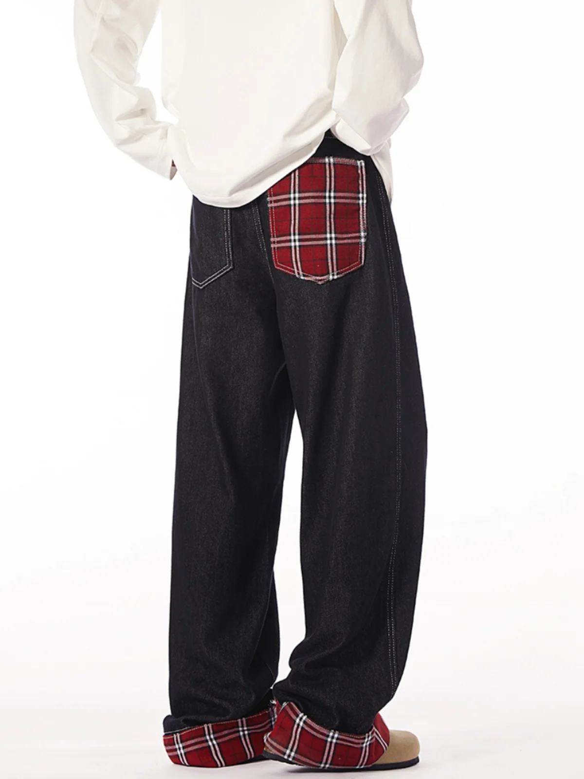 Trendy American Brand Plaid Cuffed Denim Jeans Men's Spring Autumn Loose Wide Leg Straight Leg Long Pants Vintage Waed
Trendy American Brand Plaid Cuffed Denim Jeans Men's Spring Autumn Loose Wide Leg Straight Leg Long Pants Vintage Waed