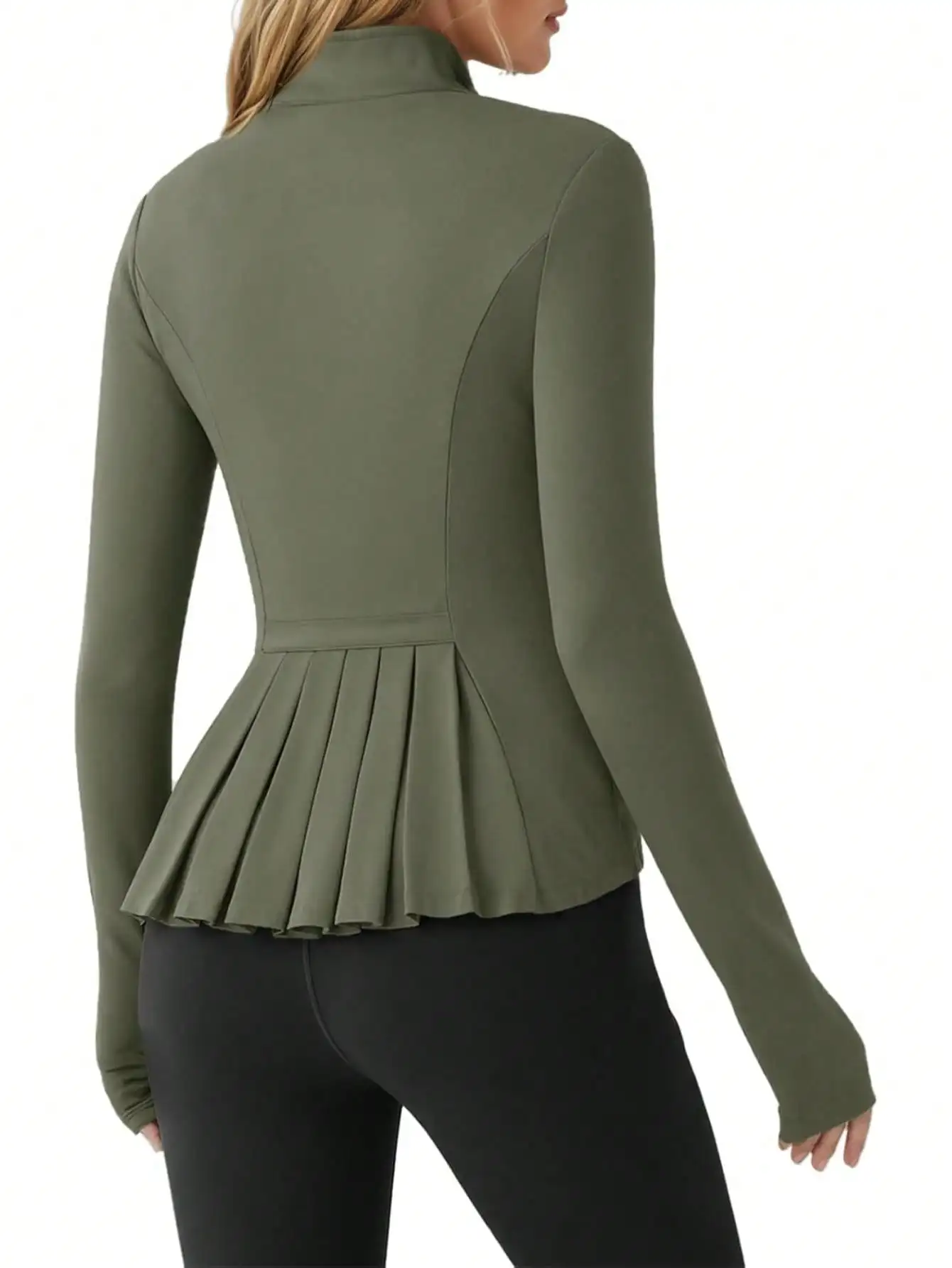 Fisoew Pleated Athletic Jacket, Women's Slim Fit Zip-Up Workout Top With Stand Collar & Thumb Holes, Athleisure Wear
Fisoew Pleated Athletic Jacket, Women's Slim Fit Zip-Up Workout Top With Stand Collar & Thumb Holes, Athleisure Wear