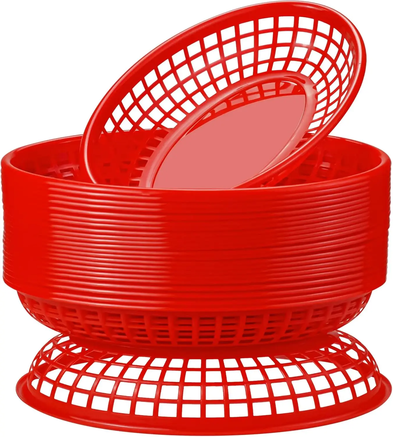 24 Pack Fast Food Baskets, Plastic Serving Tray for Hot Dogs, Chicken, Burgers, Sandwiches, Fries
24 Pack Fast Food Baskets, Plastic Serving Tray for Hot Dogs, Chicken, Burgers, Sandwiches, Fries