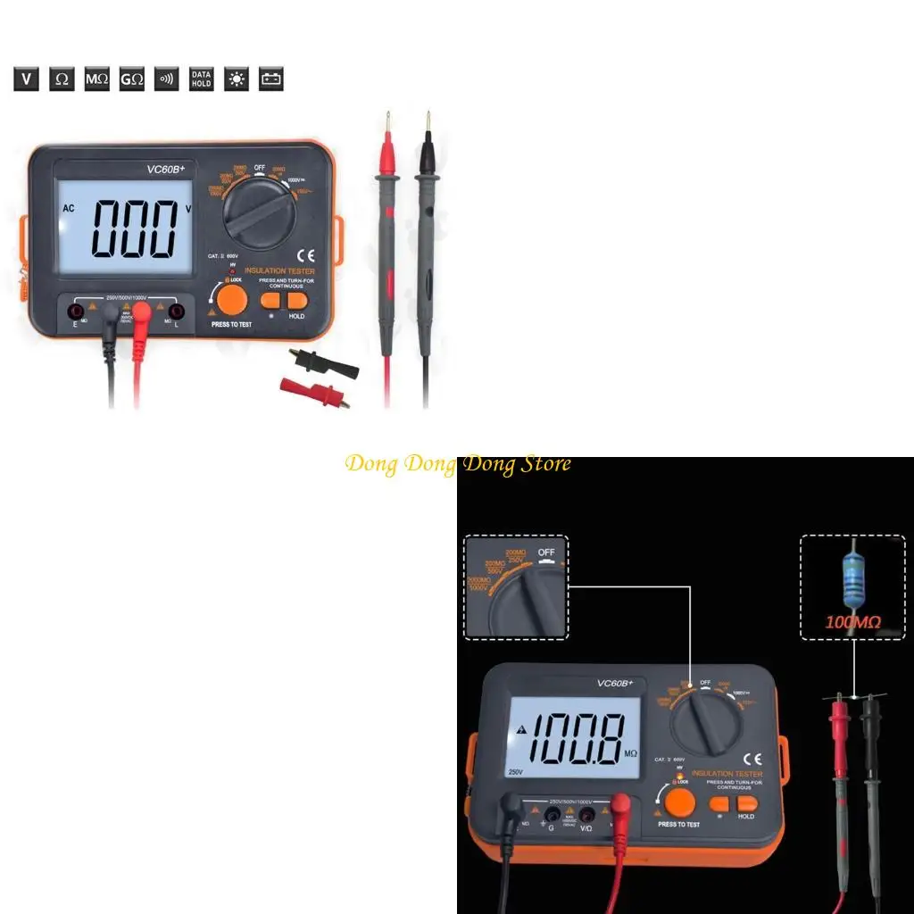 VC60B+ Digital Insulation Resistance Tester Megohm Meter 250V 500V 1000V LCD
VC60B+ Digital Insulation Resistance Tester Megohm Meter 250V 500V 1000V LCD