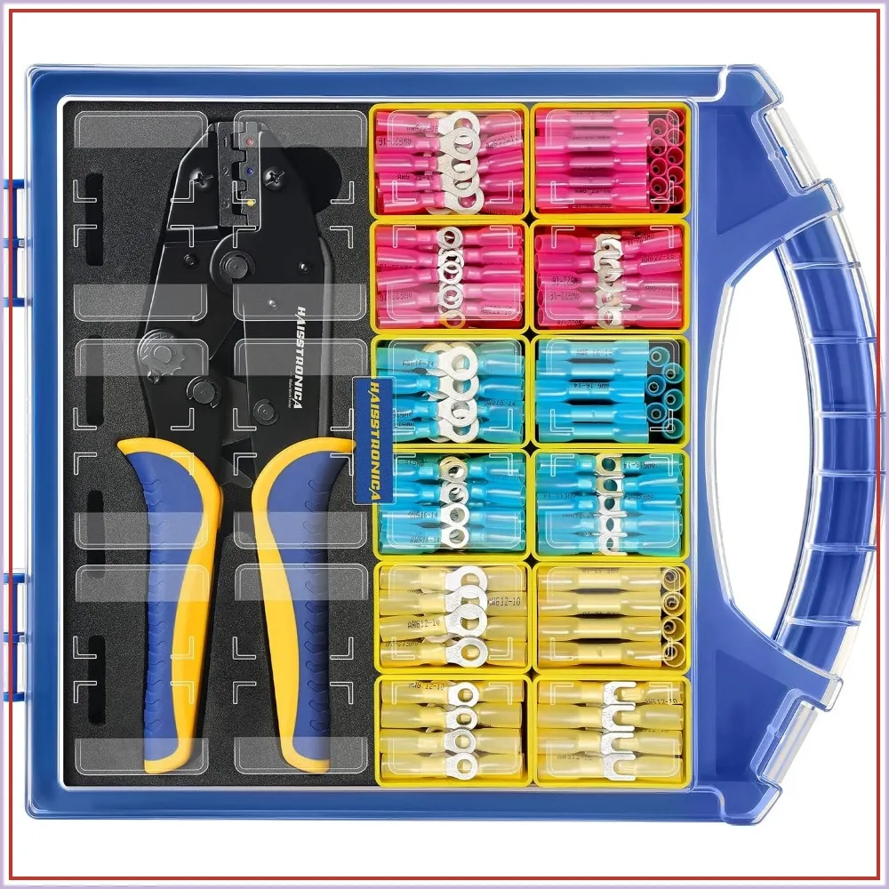 380PCS Heat Shrink Wire Connectors Kit, 22-10 AWG, 3 Colors 12 Sizes, with Crimping Tool and Organizer
380PCS Heat Shrink Wire Connectors Kit, 22-10 AWG, 3 Colors 12 Sizes, with Crimping Tool and Organizer