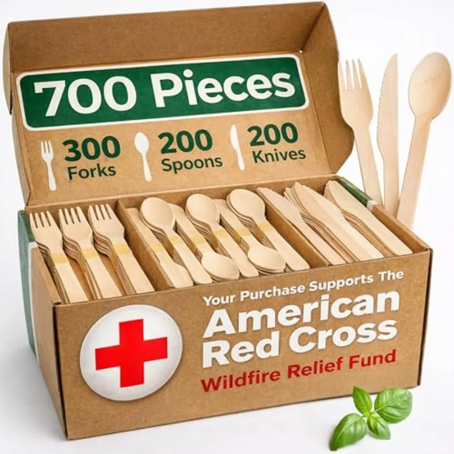 700 PCS Wooden Cutlery Set - 100 Compostable Sierware 300 Forks, 200 Spoons, 200 Knives - Eco-Friendly Wooden Utensil Set Dispo
700 PCS Wooden Cutlery Set - 100 Compostable Sierware 300 Forks, 200 Spoons, 200 Knives - Eco-Friendly Wooden Utensil Set Dispo