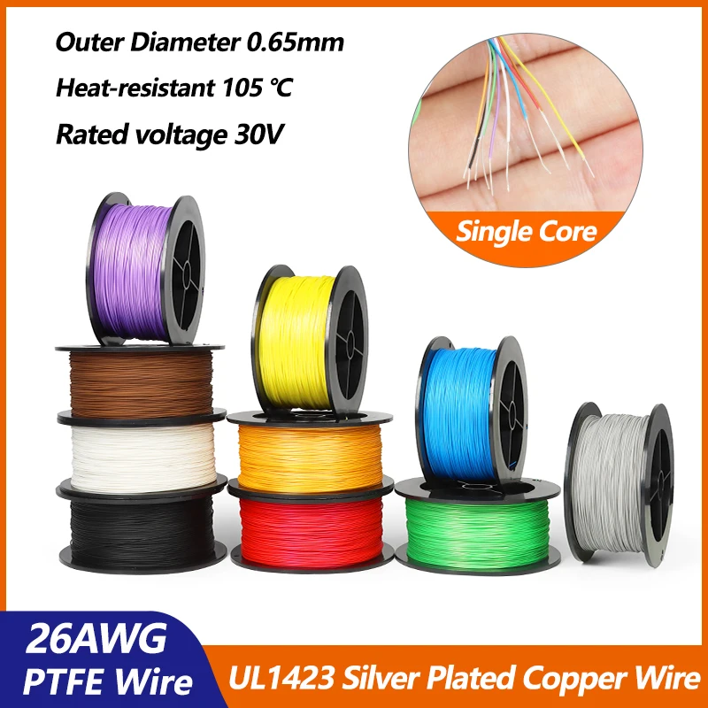 26AWG PTFE Wire UL1423 Silver Plated Single Core Micro Fine PVDF Insulated High Temperature DIY Electronic Tinned Copper Cables
26AWG PTFE Wire UL1423 Silver Plated Single Core Micro Fine PVDF Insulated High Temperature DIY Electronic Tinned Copper Cables