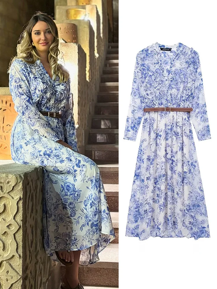 HH TRAF Women Floral Printed V-neck Long Dress Spring Elegant Pleated Chiffon Dresses with Belt Female Long Sleeve Midi Dress
HH TRAF Women Floral Printed V-neck Long Dress Spring Elegant Pleated Chiffon Dresses with Belt Female Long Sleeve Midi Dress