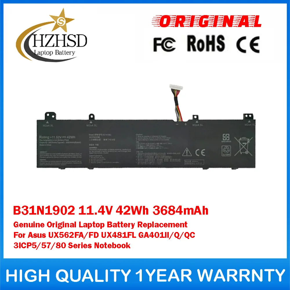 B31N1902 11,4 В, 42 Втч, 3684 мАч, оригинальная сменная батарея для ноутбука Asus UX562FA/FD UX481FL GA401II/Q/QC 3ICP5/57/80
B31N1902 11,4 В, 42 Втч, 3684 мАч, оригинальная сменная батарея для ноутбука Asus UX562FA/FD UX481FL GA401II/Q/QC 3ICP5/57/80