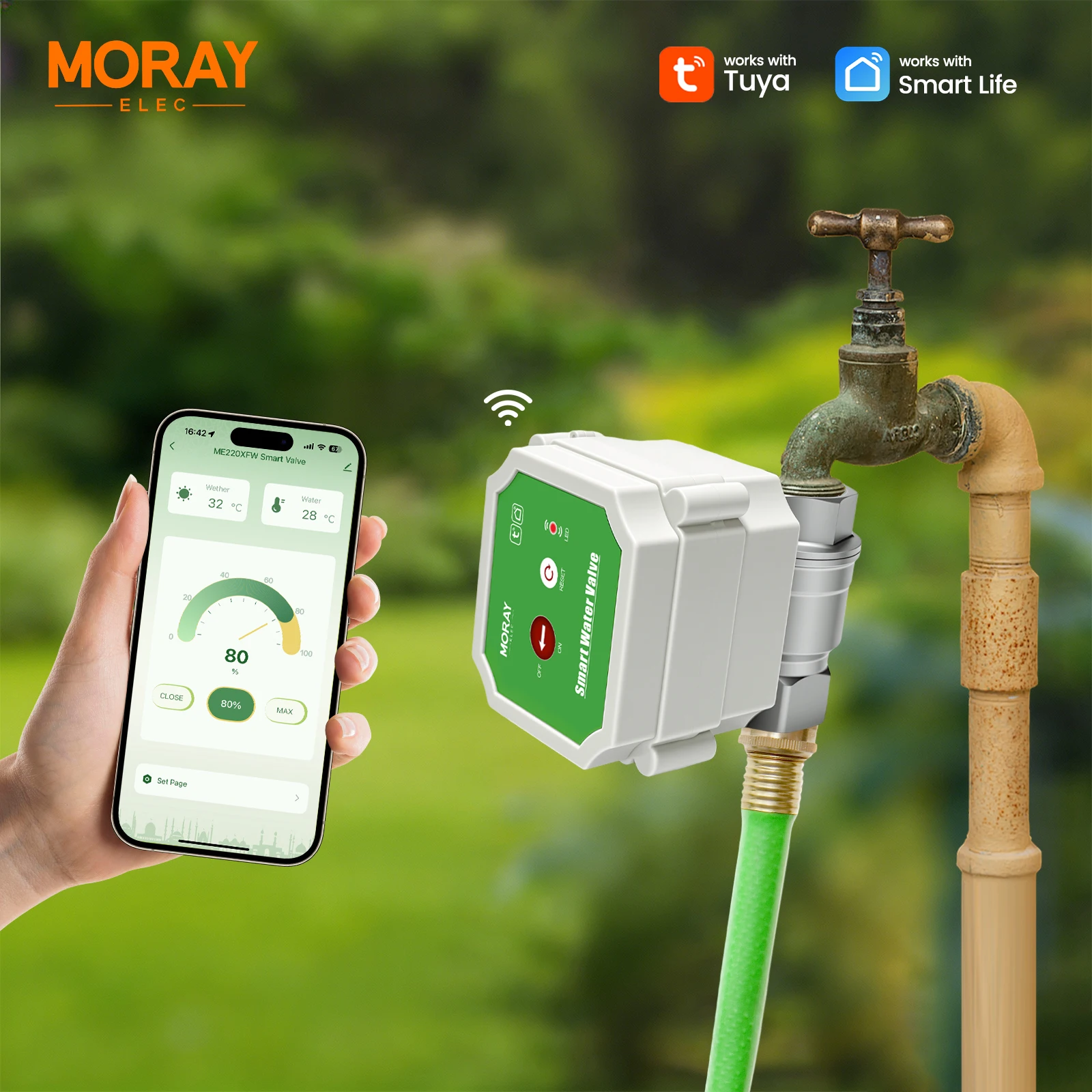 MORAY 220XW intelligent water valve with 0-100% adjustable opening degree WiFi garden irrigation automatic water cut-off control
MORAY 220XW intelligent water valve with 0-100% adjustable opening degree WiFi garden irrigation automatic water cut-off control